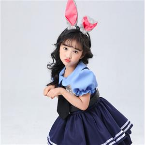 Lovely Short Sleeve Dress Judy Hopps Police Cosplay Children Costume N22695