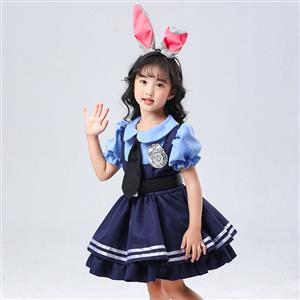 Lovely Short Sleeve Dress Judy Hopps Police Cosplay Children Costume N22695