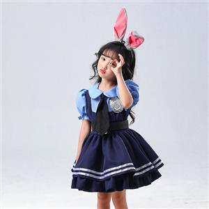 Lovely Short Sleeve Dress Judy Hopps Police Cosplay Children Costume N22695