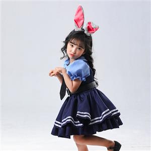 Lovely Short Sleeve Dress Judy Hopps Police Cosplay Children Costume N22695