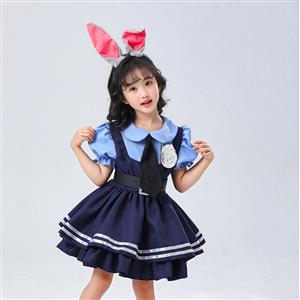 Lovely Short Sleeve Dress Judy Hopps Police Cosplay Children Costume N22695