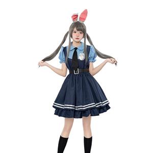 Lovely Girl Short Sleeve Dress Judy Hopps Police Cosplay Costume N22694