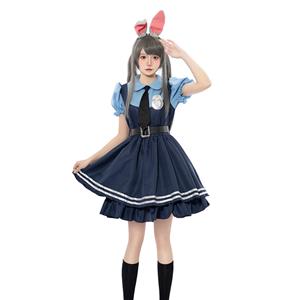 Lovely Girl Short Sleeve Dress Judy Hopps Police Cosplay Costume N22694