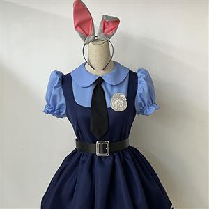 Lovely Girl Short Sleeve Dress Judy Hopps Police Cosplay Costume N22694