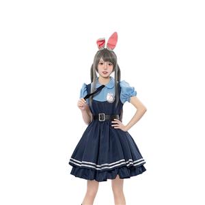 Lovely Girl Short Sleeve Dress Judy Hopps Police Cosplay Costume N22694