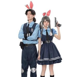 Lovely Girl Short Sleeve Dress Judy Hopps Police Cosplay Costume N22694