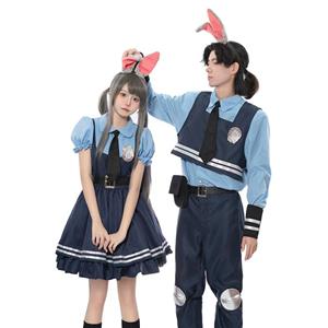 Lovely Girl Short Sleeve Dress Judy Hopps Police Cosplay Costume N22694