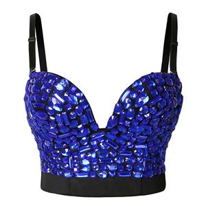 Sexy Blue Sweets Studded Gem Spaghetti Straps Bustier Bra Clubwear Crop Top N22379