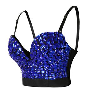 Sexy Blue Sweets Studded Gem Spaghetti Straps Bustier Bra Clubwear Crop Top N22379