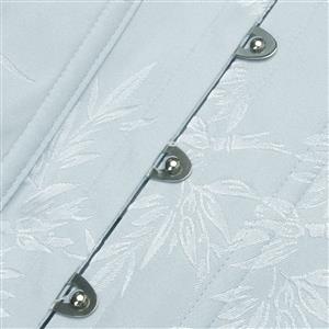 Gothic Blue Brocade 10 Plastic Boned Wide Shoulder Straps Waist Cincher Overbust Corset N237860