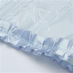 Gothic Blue Brocade 10 Plastic Boned Wide Shoulder Straps Waist Cincher Overbust Corset N237860