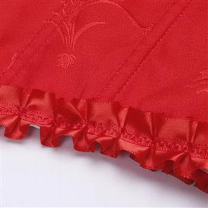 Gothic Red Brocade 10 Plastic Boned Wide Shoulder Straps Waist Cincher Overbust Corset N237862