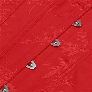 Gothic Red Brocade 10 Plastic Boned Wide Shoulder Straps Waist Cincher Overbust Corset N237862