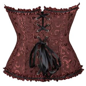 Sexy Brown Busk Closure Embroidered Burlesque Corset N22780