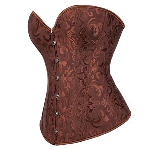 Vintage Palace Brown Jacquard Body Shaper Strapless Overbust Corset N22404