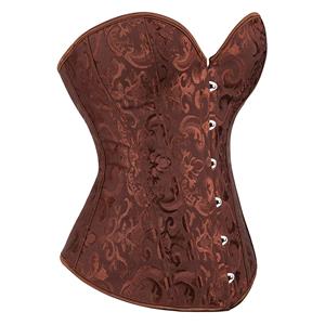 Vintage Palace Brown Jacquard Body Shaper Strapless Overbust Corset N22404