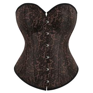 Brocade Corset,Sexy Corset, Strapless Brocade Corset, Cheaper High Quality Overbust Corset,Sexy Vintage Palace Brown Jacquard Body Shaper Strapless Overbust Corset, #N22407