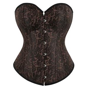 Vintage Palace Brown Jacquard Body Shaper Strapless Lace-up Overbust Corset N22407