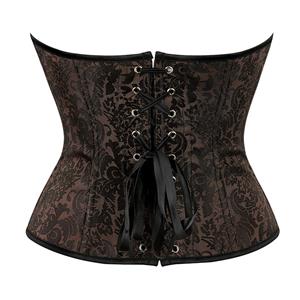 Vintage Palace Brown Jacquard Body Shaper Strapless Lace-up Overbust Corset N22407