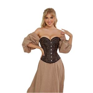 Vintage Palace Brown Jacquard Body Shaper Strapless Lace-up Overbust Corset N22407