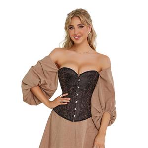 Vintage Palace Brown Jacquard Body Shaper Strapless Lace-up Overbust Corset N22407