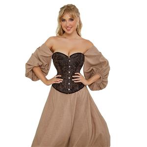 Vintage Palace Brown Jacquard Body Shaper Strapless Lace-up Overbust Corset N22407