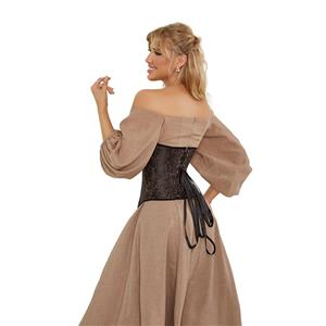 Vintage Palace Brown Jacquard Body Shaper Strapless Lace-up Overbust Corset N22407