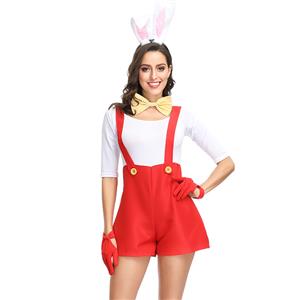 4pcs Adorable Women's Bunny Girl Braces Overalls Halloween Rabbit Masquerade Costume N19151