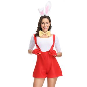 4pcs Adorable Women's Bunny Girl Braces Overalls Halloween Rabbit Masquerade Costume N19151