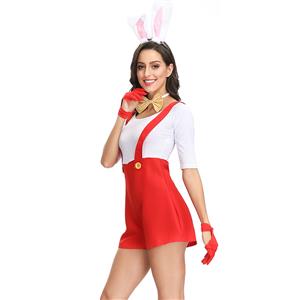 4pcs Adorable Women's Bunny Girl Braces Overalls Halloween Rabbit Masquerade Costume N19151