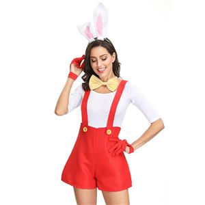 4pcs Adorable Women's Bunny Girl Braces Overalls Halloween Rabbit Masquerade Costume N19151