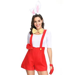 4pcs Adorable Women's Bunny Girl Braces Overalls Halloween Rabbit Masquerade Costume N19151