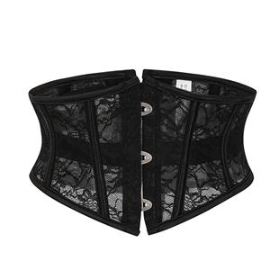 Sexy Black 14 Plastic Boned lace Steel Busk Closure Waist Cincher Underbust Corset N23326