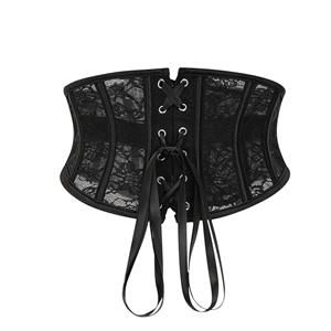 Sexy Black 14 Plastic Boned lace Steel Busk Closure Waist Cincher Underbust Corset N23326