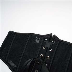 Sexy Black 14 Plastic Boned lace Steel Busk Closure Waist Cincher Underbust Corset N23326