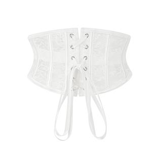 Sexy White 14 Plastic Boned lace Steel Busk Closure Waist Cincher Underbust Corset N23360