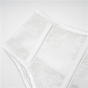 Sexy White 14 Plastic Boned lace Steel Busk Closure Waist Cincher Underbust Corset N23360