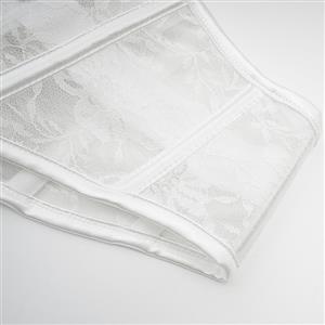 Sexy White 14 Plastic Boned lace Steel Busk Closure Waist Cincher Underbust Corset N23360