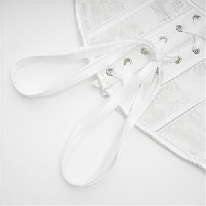 Sexy White 14 Plastic Boned lace Steel Busk Closure Waist Cincher Underbust Corset N23360