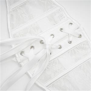 Sexy White 14 Plastic Boned lace Steel Busk Closure Waist Cincher Underbust Corset N23360