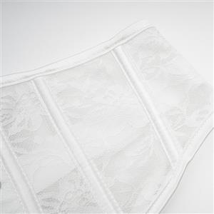 Sexy White 14 Plastic Boned lace Steel Busk Closure Waist Cincher Underbust Corset N23360