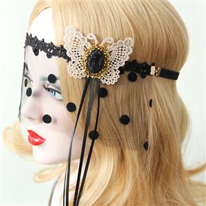 Women's Sexy Butterfly Lace with Jewelry Dotted Mesh Face Mask MS13026