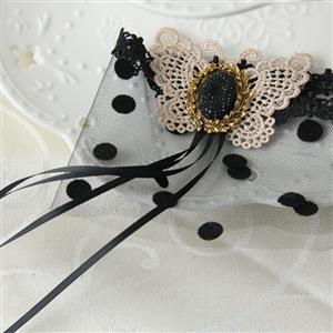 Women's Sexy Butterfly Lace with Jewelry Dotted Mesh Face Mask MS13026