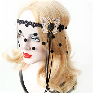 Women's Sexy Butterfly Lace with Jewelry Dotted Mesh Face Mask MS13026