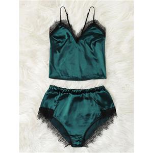 Sexy Soft Satin Lace Trim Camisole and Panty Lingerie Set N20091