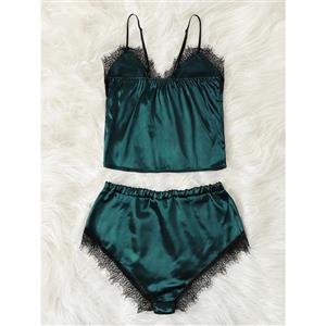 Sexy Soft Satin Lace Trim Camisole and Panty Lingerie Set N20091