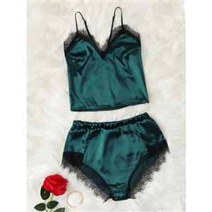 Sexy Soft Satin Lace Trim Camisole and Panty Lingerie Set N20091