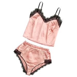 Sexy Soft Satin Lace Trim Camisole and Panty Lingerie Set N20093