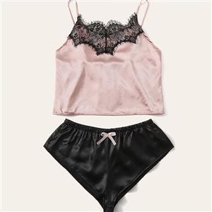 Sexy Satin Spaghetti Strap Camisole and Panty Lace Lingerie Split Pajamas Set N20692