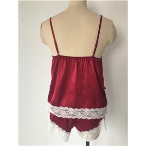 Sexy Wine-red Camisole and Panty White Lace Trims Lingerie Split Pajamas Set N20691